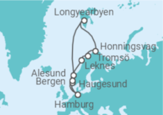 Reiseroute der Kreuzfahrt  Norwegen mit Spitzbergen & Lofoten - AIDA