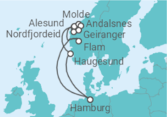 Reiseroute der Kreuzfahrt  Norwegens Fjorde mit Geiranger ab Hamburg - AIDA