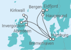 Reiseroute der Kreuzfahrt  Großbritannien & Norwegen mit SAIL Bremerhaven - AIDA