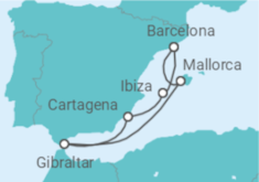 Reiseroute der Kreuzfahrt  Mediterrane Schätze mit Gibraltar ab Mallorca - AIDA