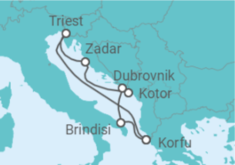 Reiseroute der Kreuzfahrt  Adria ab Korfu - AIDA