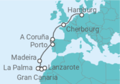 Reiseroute der Kreuzfahrt  Von Gran Canaria nach Hamburg - AIDA