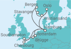 Reiseroute der Kreuzfahrt  Metropolen & Südnorwegen ab Hamburg - AIDA