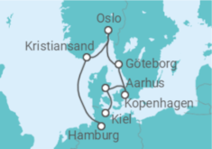 Reiseroute der Kreuzfahrt  Skandinavische Städte von Hamburg nach Kiel - AIDA