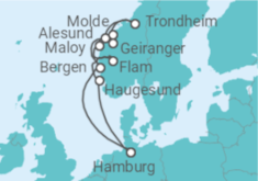 Reiseroute der Kreuzfahrt  Norwegens Fjord-Weltnaturerbe ab Hamburg 2 - AIDA