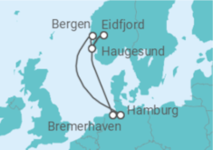 Reiseroute der Kreuzfahrt  Norwegen ab Bremerhaven bis Hamburg - AIDA