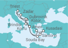 Reiseroute der Kreuzfahrt  Adria & Griechenland ab Triest 1 - AIDA