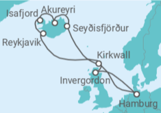 Reiseroute der Kreuzfahrt  Island-Rundreise ab Hamburg - mit Flug - AIDA