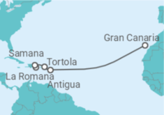 Reiseroute der Kreuzfahrt  Von der Dominikanischen Republik nach Gran Canaria - AIDA