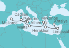 Reiseroute der Kreuzfahrt  Von Mallorca nach Antalya - AIDA