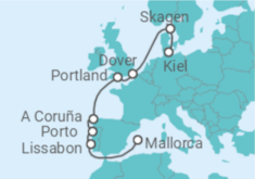 Reiseroute der Kreuzfahrt  Von Kiel nach Mallorca - AIDA