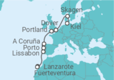 Reiseroute der Kreuzfahrt  Von Kiel nach Fuerteventura 1 - AIDA