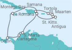 Reiseroute der Kreuzfahrt  Karibik & Mittelamerika ab Dominikanische Republik - mit Flug - AIDA