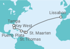 Reiseroute der Kreuzfahrt  USA, Amerikanische Jungferninseln, Sint Maarten - NCL Norwegian Cruise Line