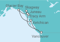 Reiseroute der Kreuzfahrt  Alaska - Holland America Line