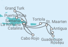 Reiseroute der Kreuzfahrt  Sint Maarten, Guadeloupe, Antigua Und Barbuda, Britische Jungferninseln, Dominikanische Republik,... - Costa Kreuzfahrten