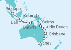 Reiseroute der Kreuzfahrt  Australien - Silversea