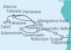 Reiseroute der Kreuzfahrt  Von Papeete (Tahiti) nach Valparaiso (Chile) - Silversea