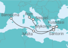 Reiseroute der Kreuzfahrt  Malta, Griechenland, Türkei, Italien - Celebrity Cruises