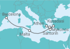 Reiseroute der Kreuzfahrt  Malta, Griechenland, Türkei - Celebrity Cruises