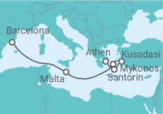 Reiseroute der Kreuzfahrt  Malta, Griechenland, Türkei - Celebrity Cruises