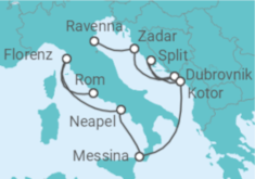 Reiseroute der Kreuzfahrt  Kroatien, Montenegro, Italien - Celebrity Cruises