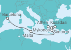 Reiseroute der Kreuzfahrt  Malta, Griechenland, Türkei - Celebrity Cruises