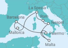 Reiseroute der Kreuzfahrt  Spanien, Italien, Malta - mit Flug - Celebrity Cruises