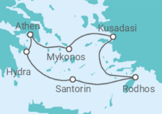 Reiseroute der Kreuzfahrt  Griechenland, Türkei - mit Flug - Celebrity Cruises