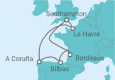 Reiseroute der Kreuzfahrt  Spanien, Frankreich - mit Flug - Royal Caribbean