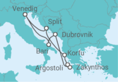 Reiseroute der Kreuzfahrt  Kroatien, Griechenland, Italien Alles Inklusive - Costa Kreuzfahrten