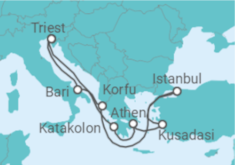 Reiseroute der Kreuzfahrt  Griechenland, Türkei, Italien - MSC Cruises