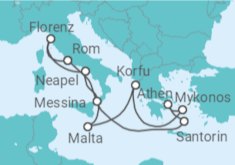 Reiseroute der Kreuzfahrt  Griechenland, Malta, Italien - NCL Norwegian Cruise Line