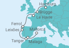 Reiseroute der Kreuzfahrt  11 Nächte - Europas Westküste - ab Hamburg/bis Palma - Mein Schiff