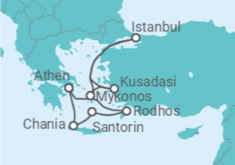 Reiseroute der Kreuzfahrt  Türkei, Griechenland - Virgin Voyages