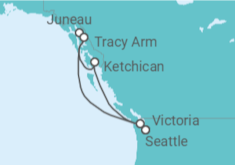 Reiseroute der Kreuzfahrt  Alaska - Cunard