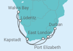 Reiseroute der Kreuzfahrt  Südafrika & Namibia - AIDA