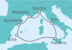 Reiseroute der Kreuzfahrt  Frankreich, Spanien, Italien Alles Inklusive - Costa Kreuzfahrten