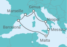 Reiseroute der Kreuzfahrt  Frankreich, Italien, Malta - MSC Cruises