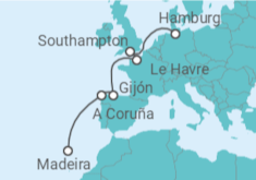 Reiseroute der Kreuzfahrt  Von Hamburg nach Madeira - MSC Cruises