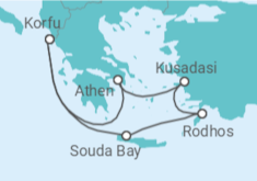 Reiseroute der Kreuzfahrt  Griechenland ab Korfu - AIDA