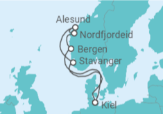 Reiseroute der Kreuzfahrt  Norwegen ab Kiel - AIDA