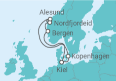 Reiseroute der Kreuzfahrt  Norwegen ab Kiel - AIDA