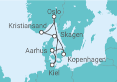 Reiseroute der Kreuzfahrt  Skandinavische Highlights ab Kiel - AIDA