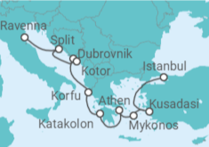 Reiseroute der Kreuzfahrt  Türkei, Griechenland, Kroatien, Montenegro - NCL Norwegian Cruise Line