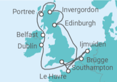 Reiseroute der Kreuzfahrt  Vereinigtes Königreich, Irland, Niederlande, Belgien, Frankreich - NCL Norwegian Cruise Line