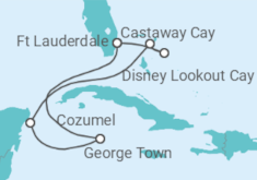 Reiseroute der Kreuzfahrt  Mexiko, Kaimaninseln - Disney Cruise Line