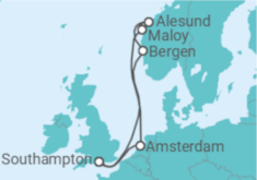 Reiseroute der Kreuzfahrt  Niederlande, Norwegen - Disney Cruise Line