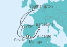 Reiseroute der Kreuzfahrt  MEDITERRANEAN - SPAIN         AND FRANCE - PO Cruises