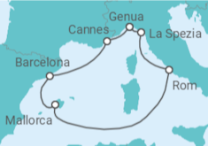 Reiseroute der Kreuzfahrt  Spanien, Frankreich, Italien Alles Inklusive - MSC Cruises